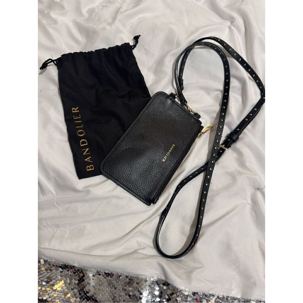 Bandolier black leather Nicole crossbody strap & classic pouch/bag purse